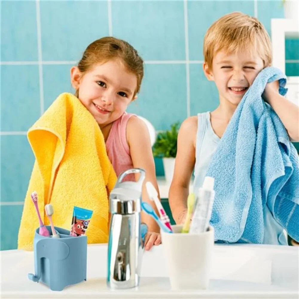 Kids Toothbrush Holder Elephant Bathroom Organizer Suction Wall Toddler Hook
